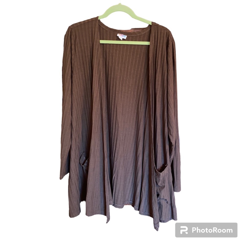 LuLaRoe Caroline cardigan - 3X (26 - 28) - Solid Brown - Ribbed